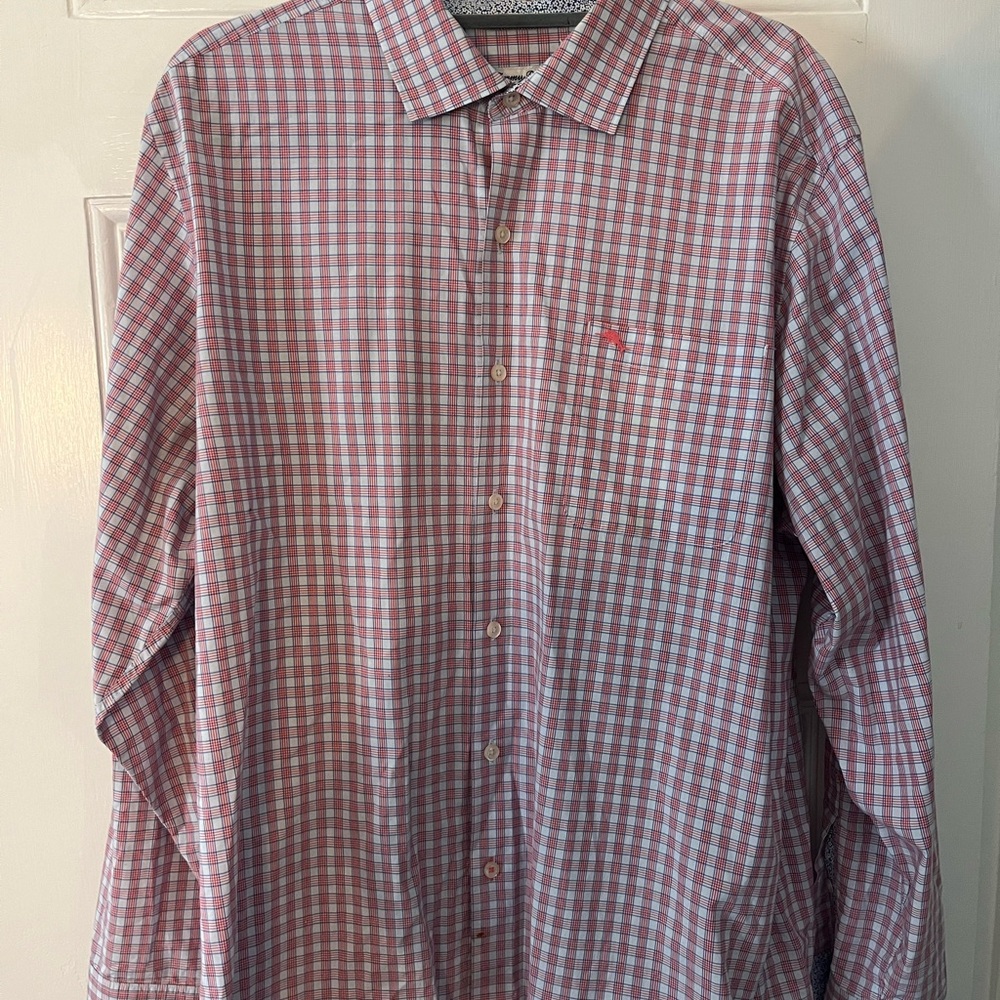 Tommy Bahama Pink and White Check Button-Down Shirt